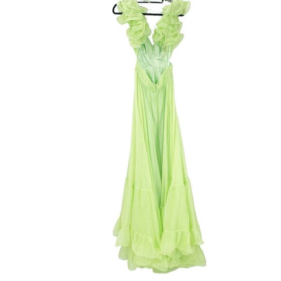 Mac Duggal Women's Green Indy A-Line Ruffled Back-Lace Chiffon Gown Size 2 NWT - Picture 6 of 14